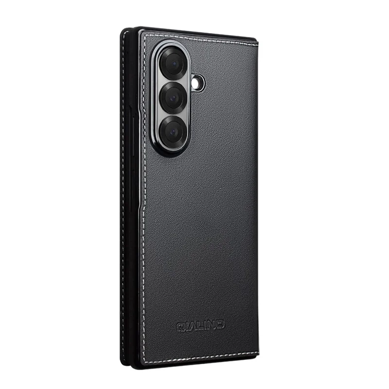 QIALINO Per Samsung Galaxy Z Fold7 5G Custodia Vera Pelle di Mucca Flip Phone Cover, Nero