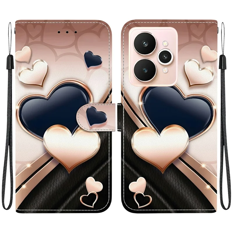 For Realme 15 Pro 5G  /  15 5G Leather Case Stand Wallet Pattern Printing Phone Cover with Wrist Strap - Love