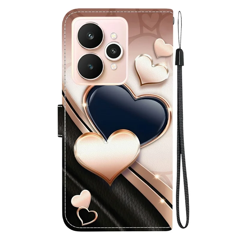 For Realme 15 Pro 5G  /  15 5G Leather Case Stand Wallet Pattern Printing Phone Cover with Wrist Strap - Love