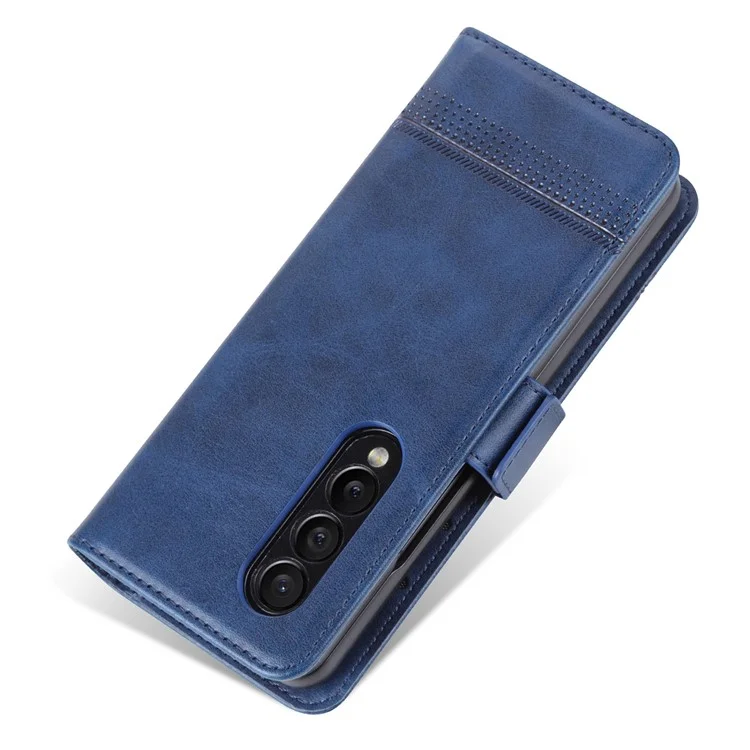 AZNS For Samsung Galaxy Z Fold3 5G Cowhide Texture Wallet Phone Case PU Leather Full Protection Dual Magnetic Clasp Cover - Blue