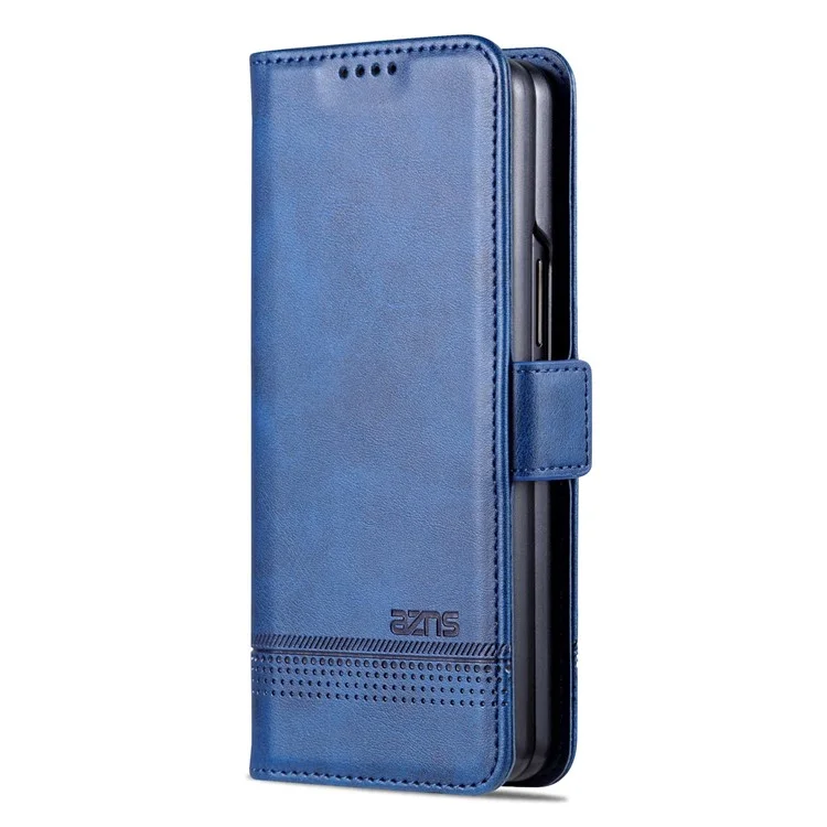 AZNS For Samsung Galaxy Z Fold3 5G Cowhide Texture Wallet Phone Case PU Leather Full Protection Dual Magnetic Clasp Cover - Blue