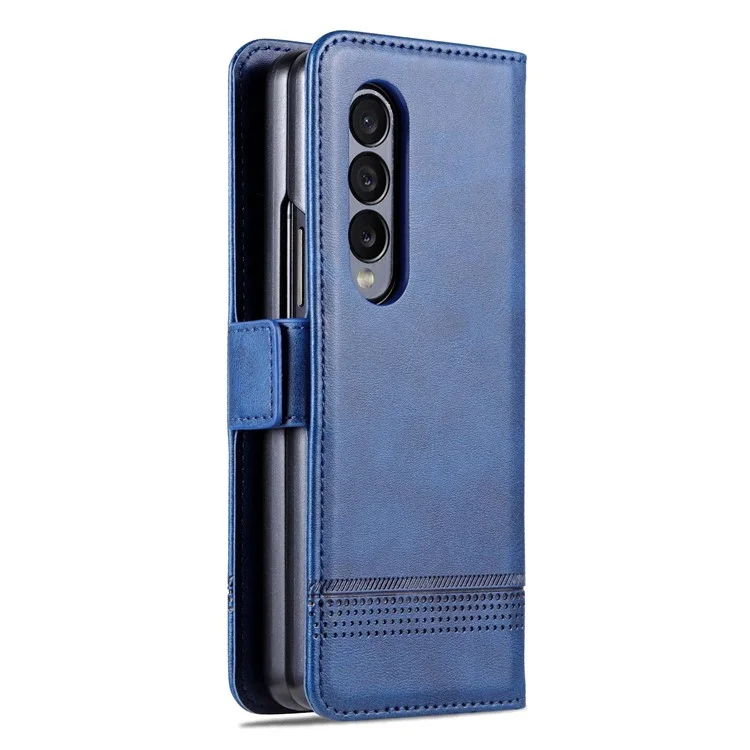 AZNS For Samsung Galaxy Z Fold3 5G Cowhide Texture Wallet Phone Case PU Leather Full Protection Dual Magnetic Clasp Cover - Blue