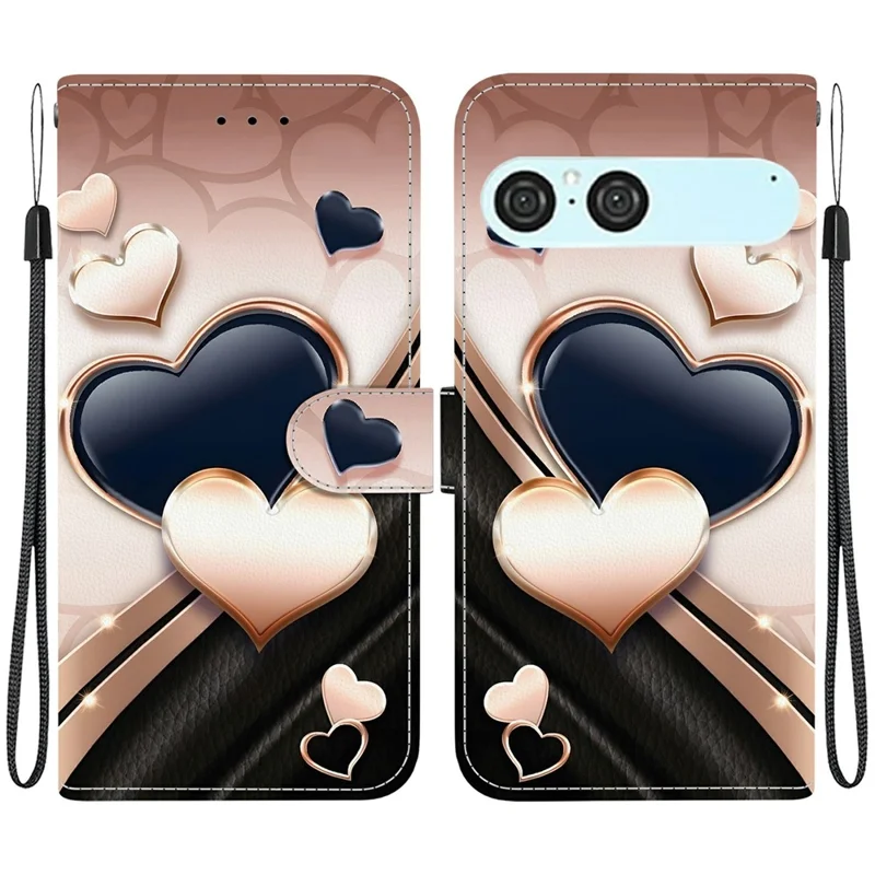 For Sony Xperia 10 VII Leather Case Stand Wallet Pattern Printing Phone Cover with Wrist Strap - Love