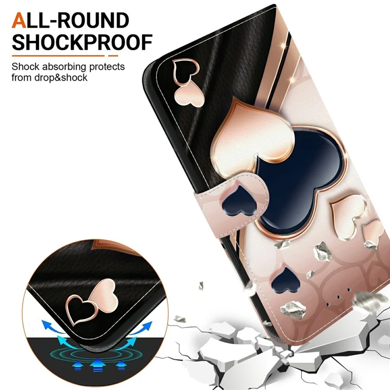 For Sony Xperia 10 VII Leather Case Stand Wallet Pattern Printing Phone Cover with Wrist Strap - Love