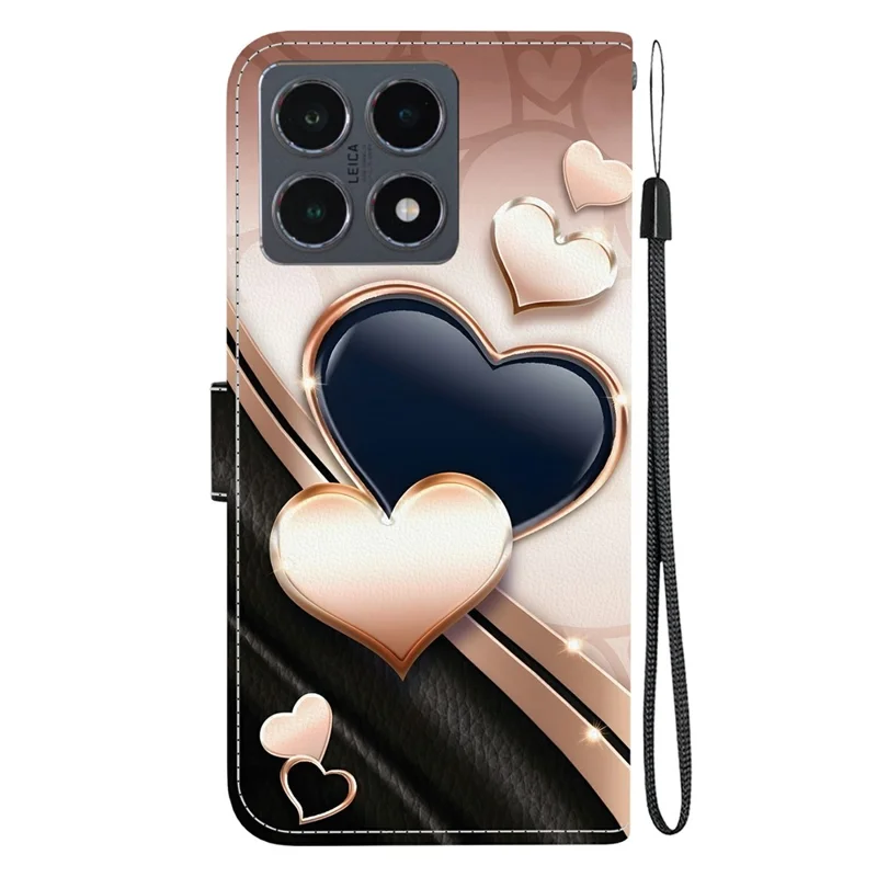 For Xiaomi 15T Leather Case Stand Wallet Pattern Printing Phone Cover with Wrist Strap - Love