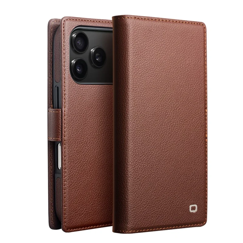 QIALINO For iPhone 17 Pro Max Detachable Wallet Case Compatible with MagSafe Genuine Cow Leather Phone Cover - Brown