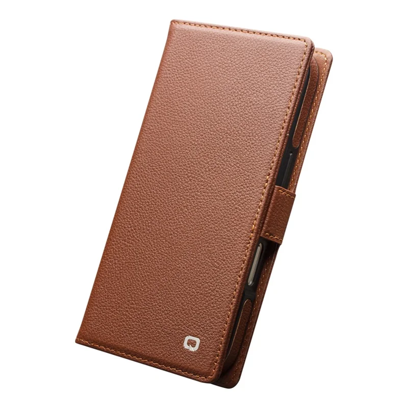 QIALINO For iPhone 17 Pro Max Detachable Wallet Case Compatible with MagSafe Genuine Cow Leather Phone Cover - Brown