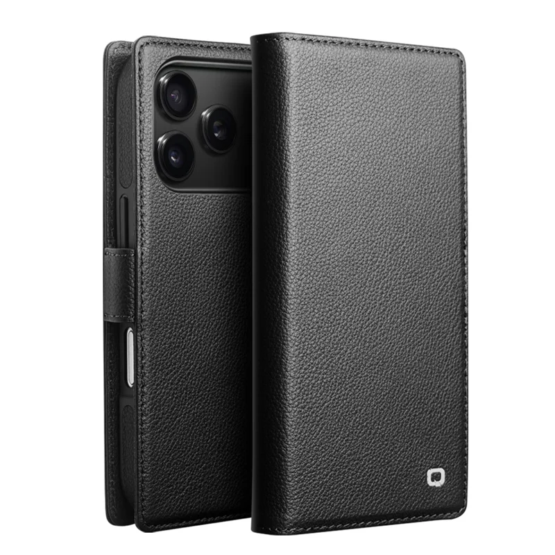 QIALINO Funda para iPhone 17 Pro Compatible con MagSafe Cartera de Cuero Genuino de Vaca Desmontable - Negro
