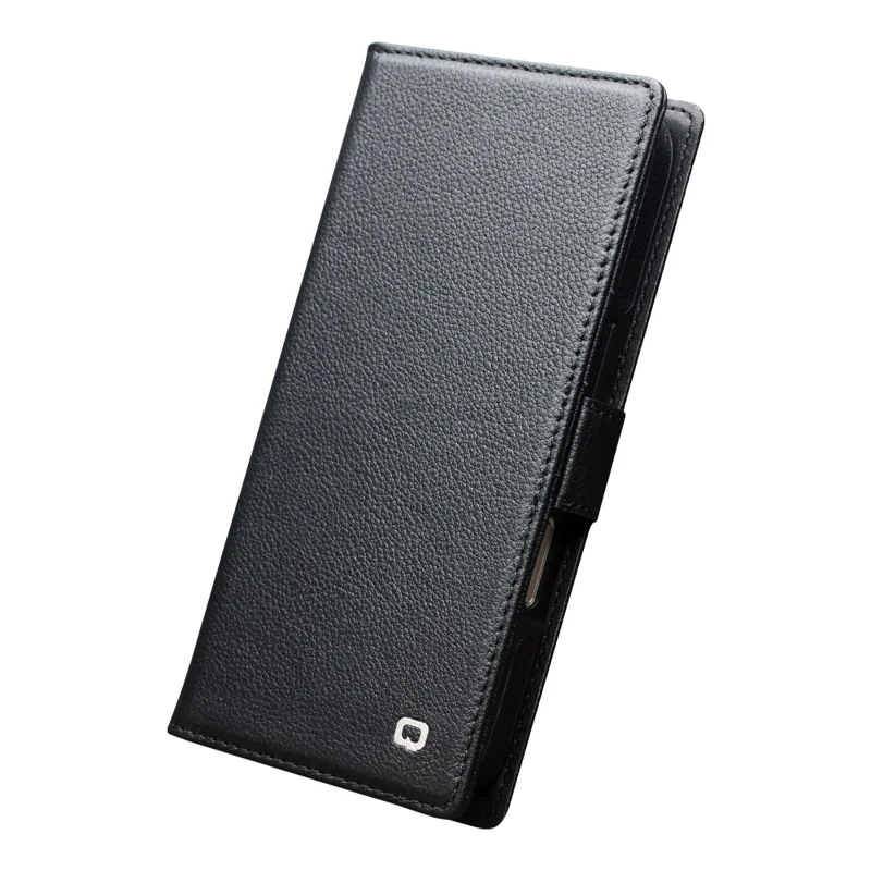 QIALINO Funda para iPhone 17 Pro Compatible con MagSafe Cartera de Cuero Genuino de Vaca Desmontable - Negro