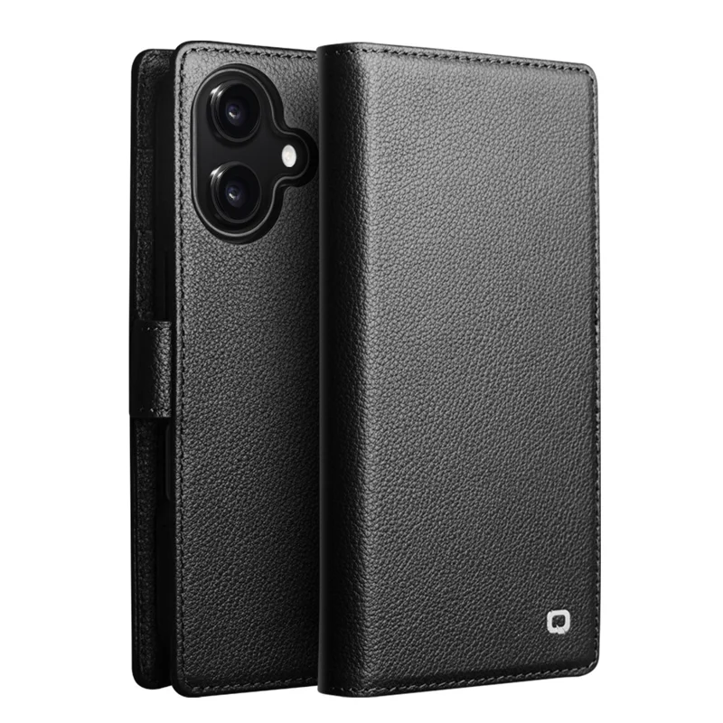 QIALINO Funda para iPhone 17 Compatible con MagSafe Cartera de Cuero Genuino de Vaca Desmontable - Negro