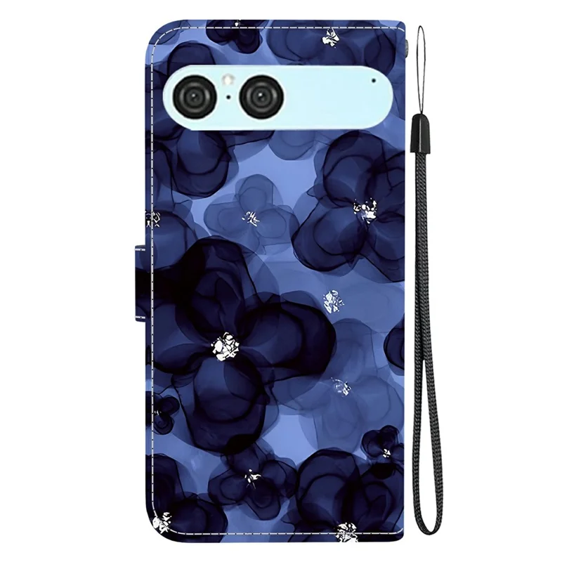 Capa de Carteira com Impressão de Padrão para Sony Xperia 10 VII - Flor Azul Tinta