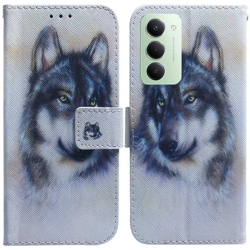 For Xiaomi Redmi 15 4G (EU) (171mm) Wallet Case Pattern Print Leather Phone Cover - Wolf