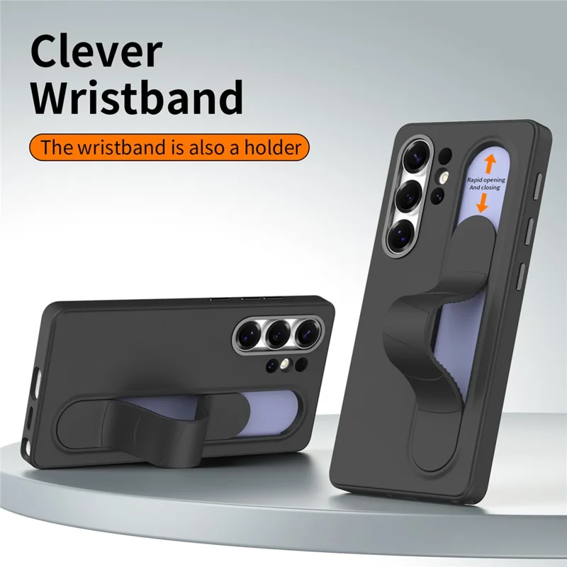 For Samsung Galaxy S25 Ultra Case Customizable Smart Key Control Wristband Kickstand PC + Silicone Phone Cover - Black