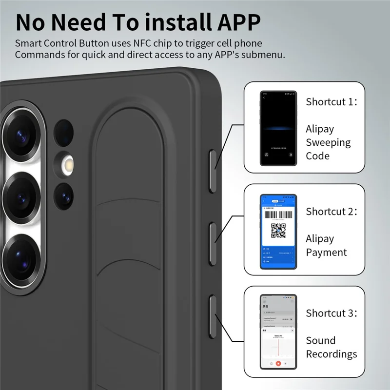 For Samsung Galaxy S25 Ultra Case Customizable Smart Key Control Wristband Kickstand PC + Silicone Phone Cover - Black