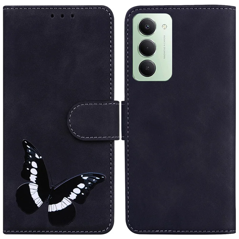 For Xiaomi Redmi 15 4G (EU) (171mm) Stand Case PU Leather Phone Cover Butterfly Printed - Black