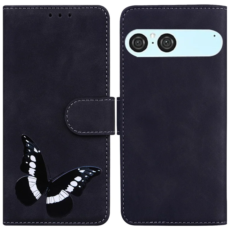 Étui de support pour Sony Xperia 10 VII Étui de téléphone en cuir PU imprimé papillon - Noir