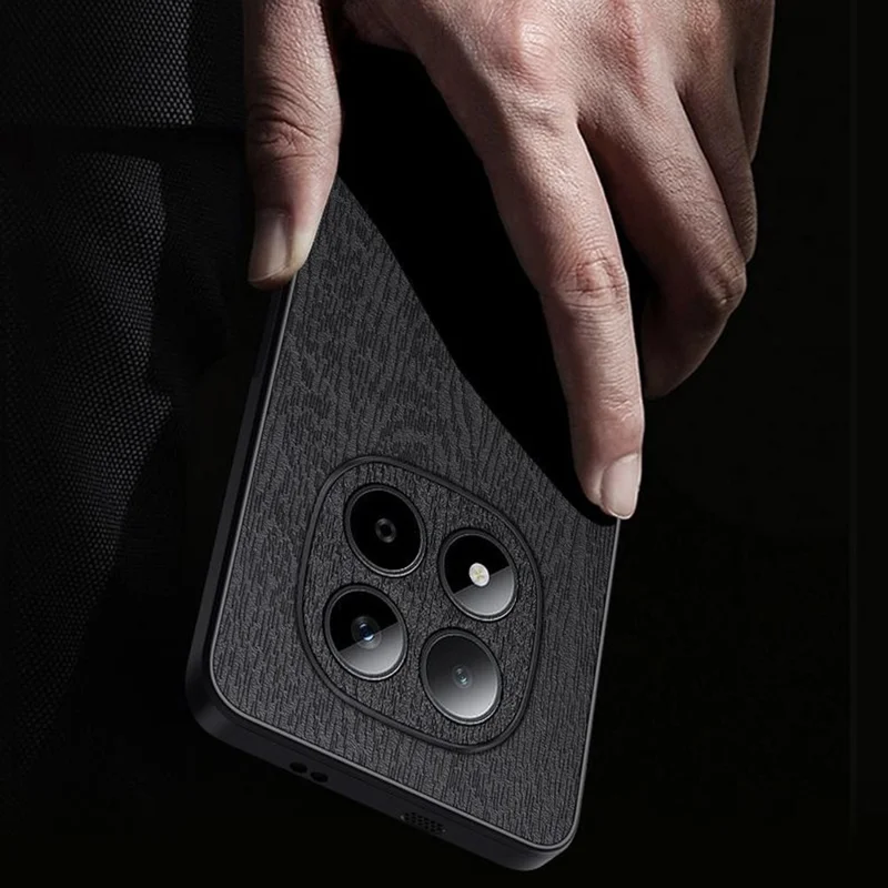 Custodia Xiaomi Redmi Note 15 Pro+ 5G in Texture Legno Rivestita in Pelle PU e PC TPU - Nera