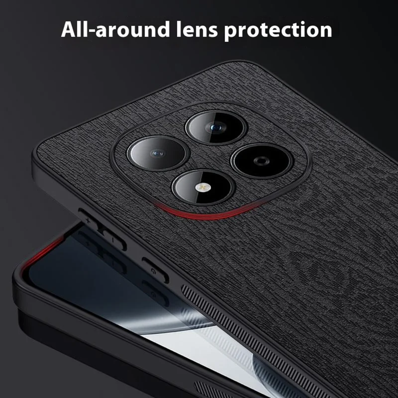 Custodia Xiaomi Redmi Note 15 Pro+ 5G in Texture Legno Rivestita in Pelle PU e PC TPU - Nera