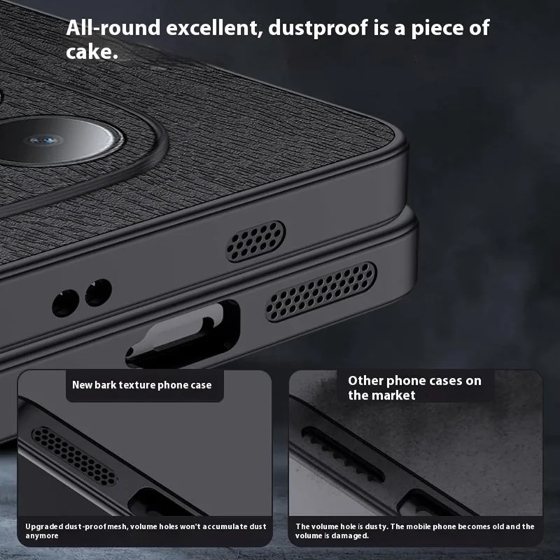 Custodia Xiaomi Redmi Note 15 Pro+ 5G in Texture Legno Rivestita in Pelle PU e PC TPU - Nera