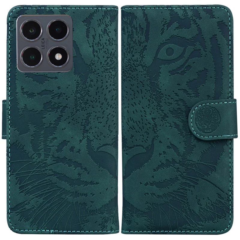 For Xiaomi 15T Case Tiger Imprint Leather Wallet Phone Cover - Green