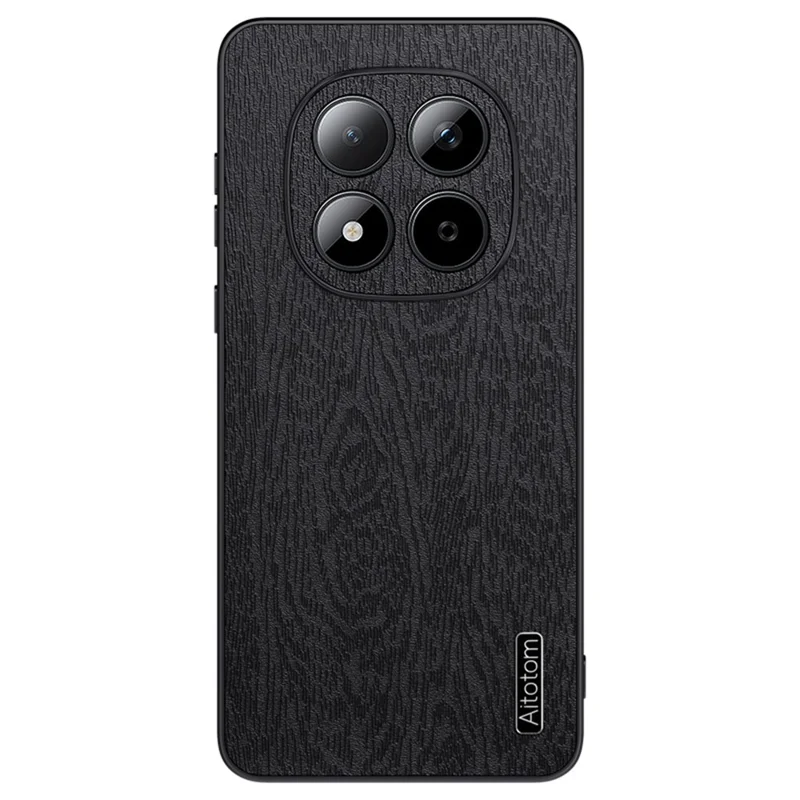 Étui Xiaomi Redmi Note 15 5G - Texture bois, revêtement en cuir PU, coque PC TPU - Noir