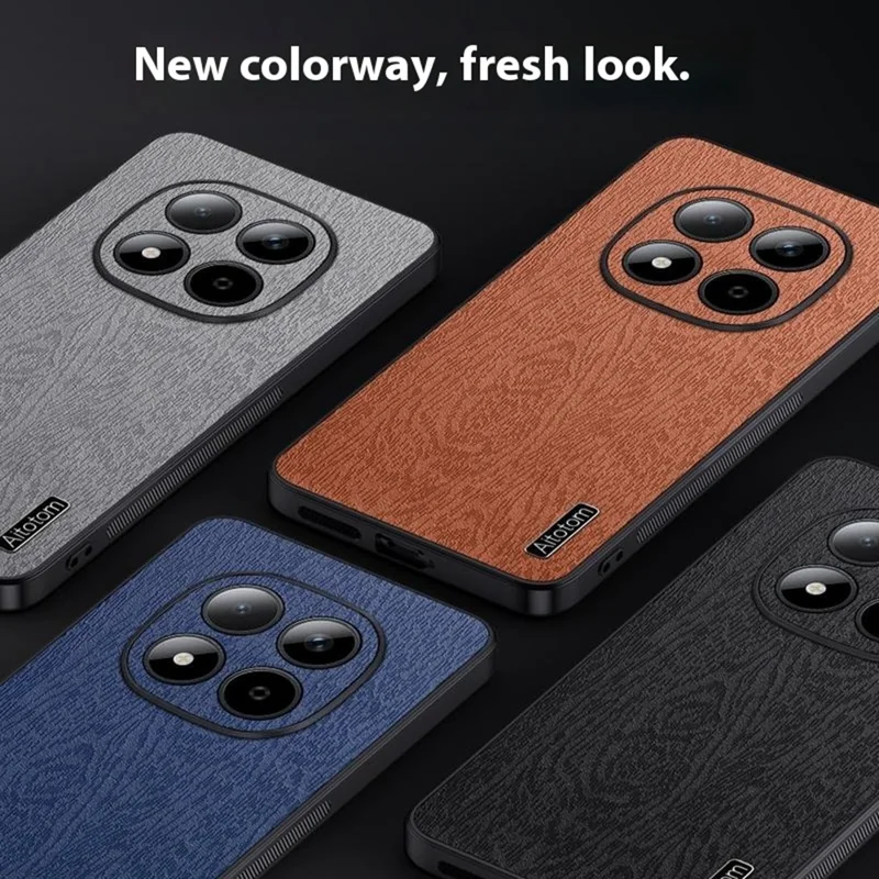 Étui Xiaomi Redmi Note 15 5G - Texture bois, revêtement en cuir PU, coque PC TPU - Noir