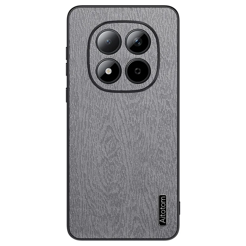 For Xiaomi Poco M8 5G / Redmi Note 15 5G (Global) Case Wood Texture PU Leather Coated PC TPU Phone Cover - Grey