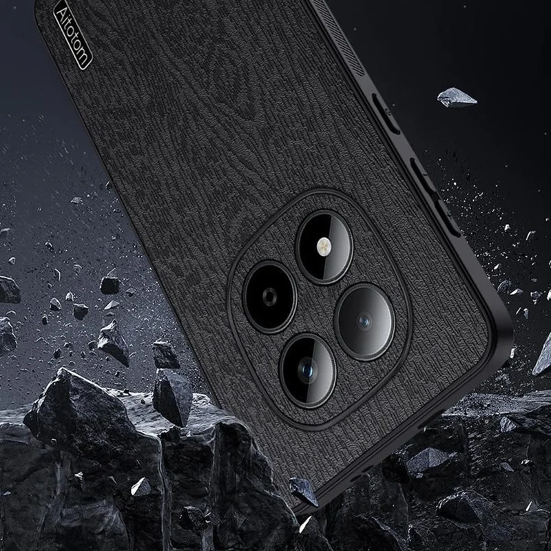 For Xiaomi Poco M8 5G / Redmi Note 15 5G (Global) Case Wood Texture PU Leather Coated PC TPU Phone Cover - Grey