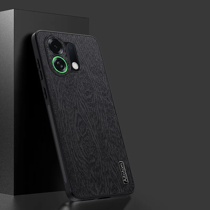Funda para Oppo K13 Turbo Pro 5G - Textura de madera, revestimiento de cuero de PU, cubierta de teléfono de PC TPU - Negro