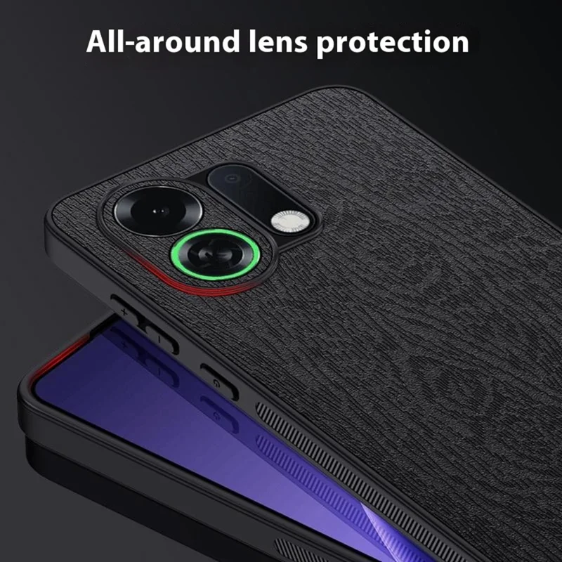 Funda para Oppo K13 Turbo Pro 5G - Textura de madera, revestimiento de cuero de PU, cubierta de teléfono de PC TPU - Negro