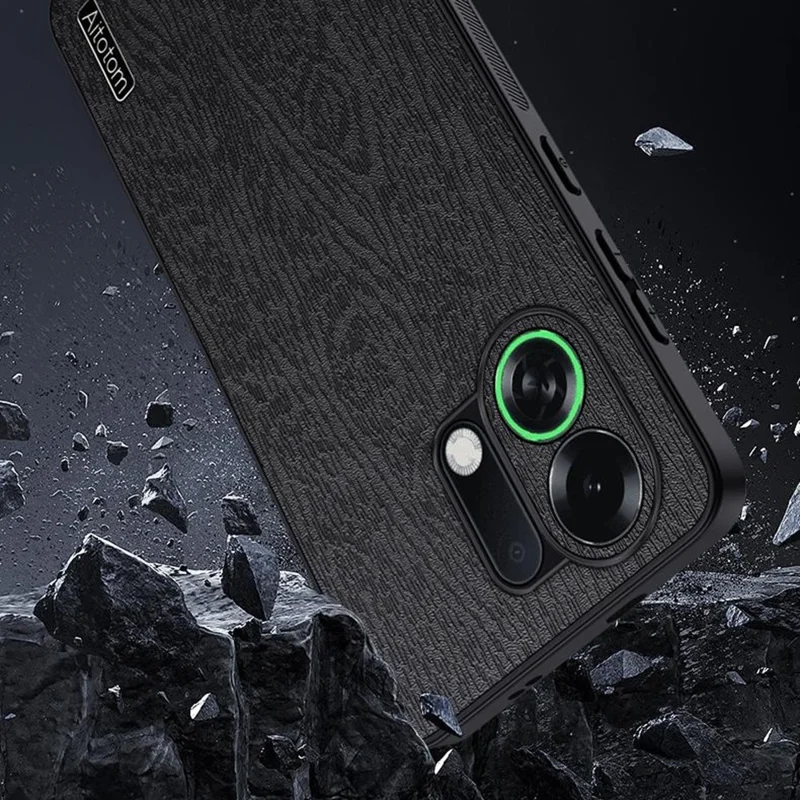 Funda para Oppo K13 Turbo Pro 5G - Textura de madera, revestimiento de cuero de PU, cubierta de teléfono de PC TPU - Negro