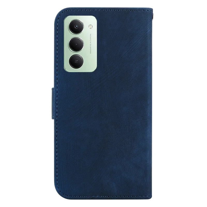 For Xiaomi Redmi 15 4G (EU) (171mm) Wallet Case Tiger Imprint Leather Shockproof Phone Cover with Wrist Strap - Dark Blue