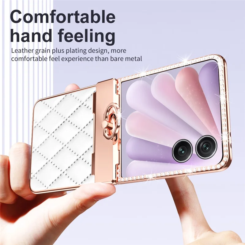 Til Honor Magic V Flip 2 Taske med Ringeholder, Rombeformet Læder + PC Telefonbeskyttelse - Lilla