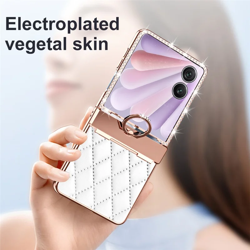 Til Honor Magic V Flip 2 Taske med Ringeholder, Rombeformet Læder + PC Telefonbeskyttelse - Lilla