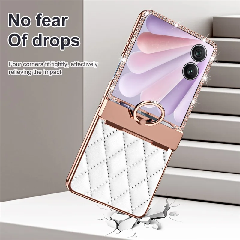 Til Honor Magic V Flip 2 Taske med Ringeholder, Rombeformet Læder + PC Telefonbeskyttelse - Lilla