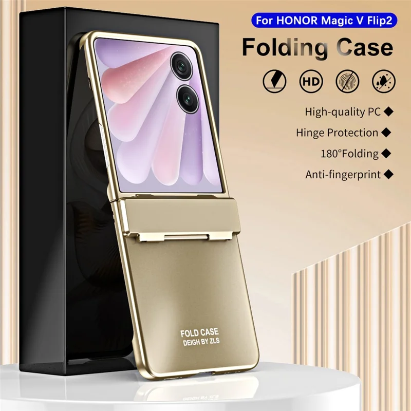 غطاء Honor Magic V Flip 2 للهاتف من مادة البولي كربونات الصلبة مع طلاء كهربائي - ذهبي