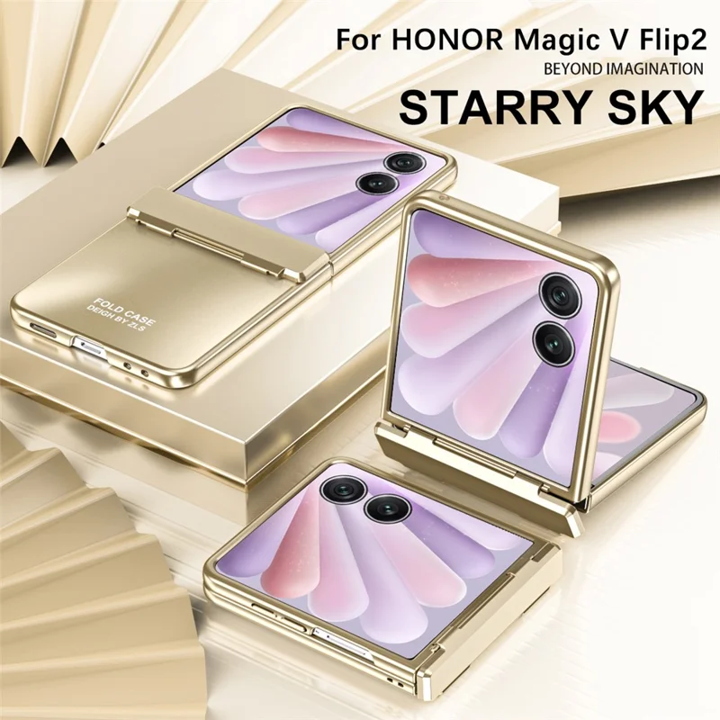 غطاء Honor Magic V Flip 2 للهاتف من مادة البولي كربونات الصلبة مع طلاء كهربائي - ذهبي