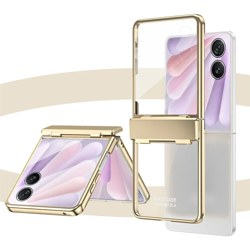 Capa de Telefone Dobrável com Protetor de Tela, Flip V, Eletroplatina, PC - Dourado