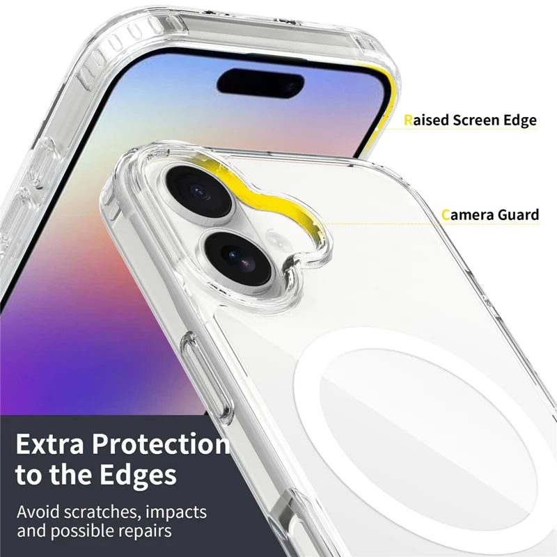 For iPhone 17 Case Compatible with MagSafe PC + TPU Clear Phone Cover with Tempered Glass Screen Protector - Pink