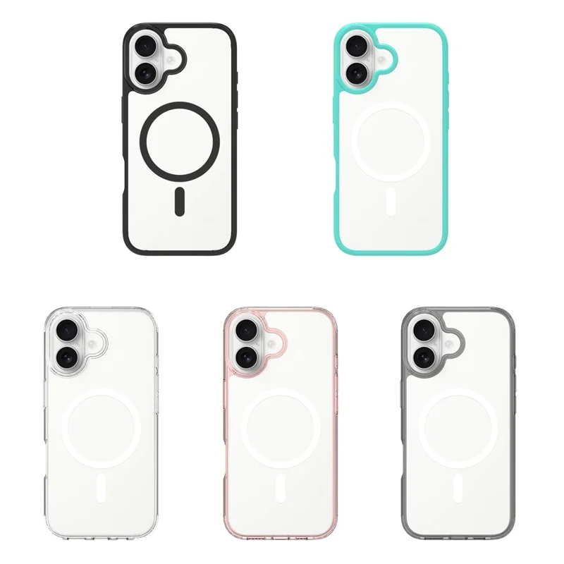 For iPhone 17 Case Compatible with MagSafe PC + TPU Clear Phone Cover with Tempered Glass Screen Protector - Pink