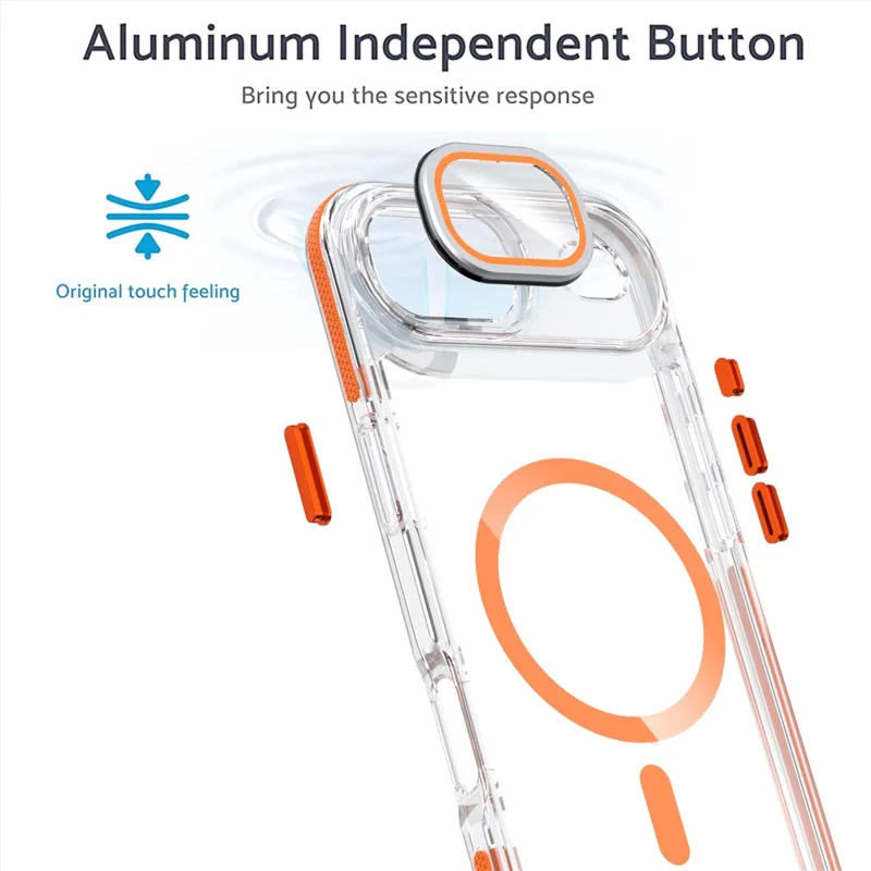 For iPhone Air Magnetic Case TPU Acrylic Clear Phone Back Cover with Lens Protector Kickstand - Orange