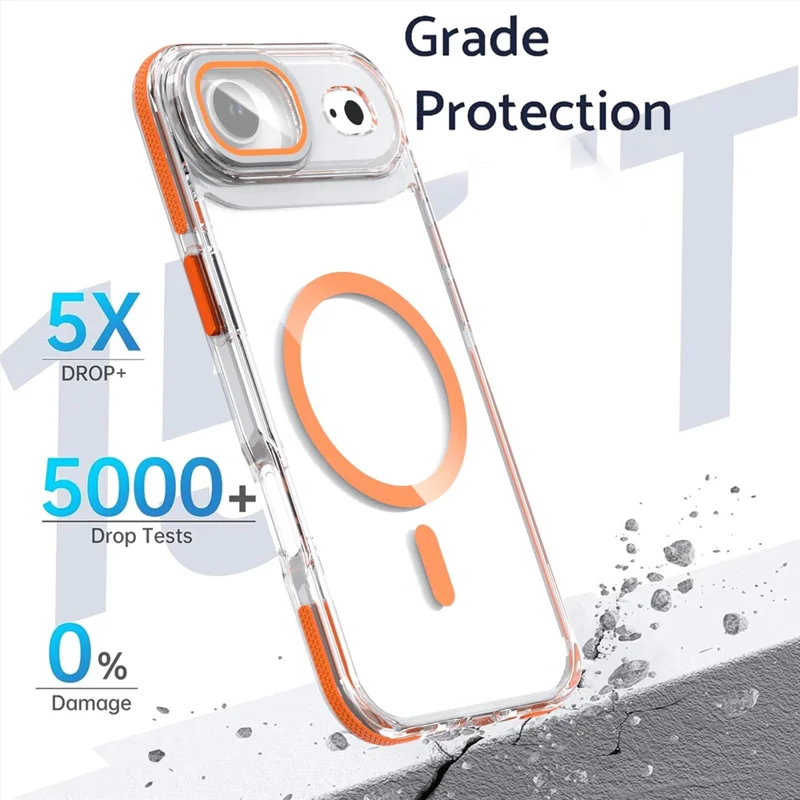For iPhone Air Magnetic Case TPU Acrylic Clear Phone Back Cover with Lens Protector Kickstand - Orange