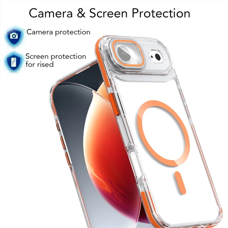 For iPhone Air Magnetic Case TPU Acrylic Clear Phone Back Cover with Lens Protector Kickstand - Orange