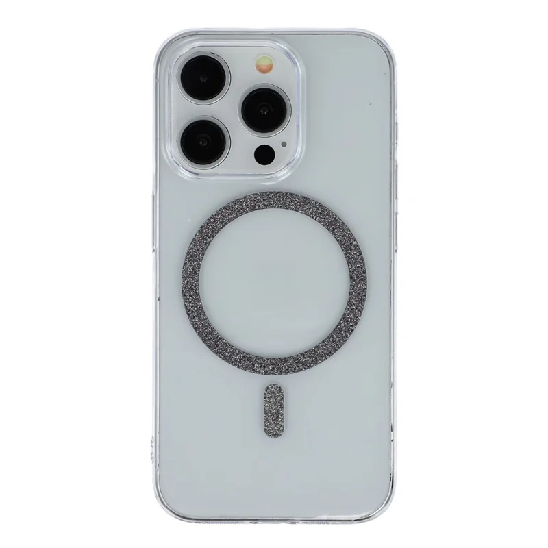 Capa Magnética para iPhone 14 Pro Max com Anel de Glitter 1,5 mm Capa de Telefone Rígida de PC Transparente - Preta