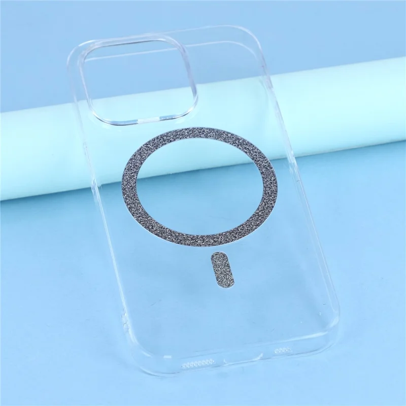 Capa Magnética para iPhone 14 Pro Max com Anel de Glitter 1,5 mm Capa de Telefone Rígida de PC Transparente - Preta