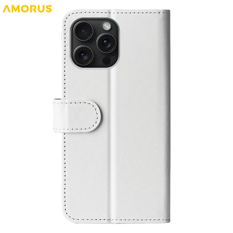 AMORUS For iPhone 16 Pro Max Wallet Case Litchi Texture Shockproof Leather Flip Stand Phone Cover - White