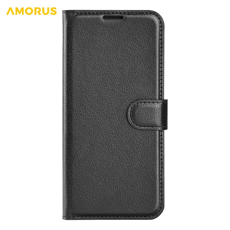 AMORUS For iPhone 17 Wallet Case Litchi Texture Shockproof Leather Flip Stand Phone Cover - Black