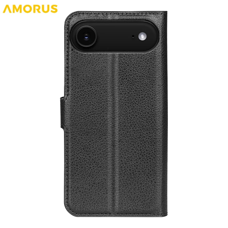 AMORUS For iPhone Air Wallet Case Litchi Texture Shockproof Leather Flip Stand Phone Cover - Black