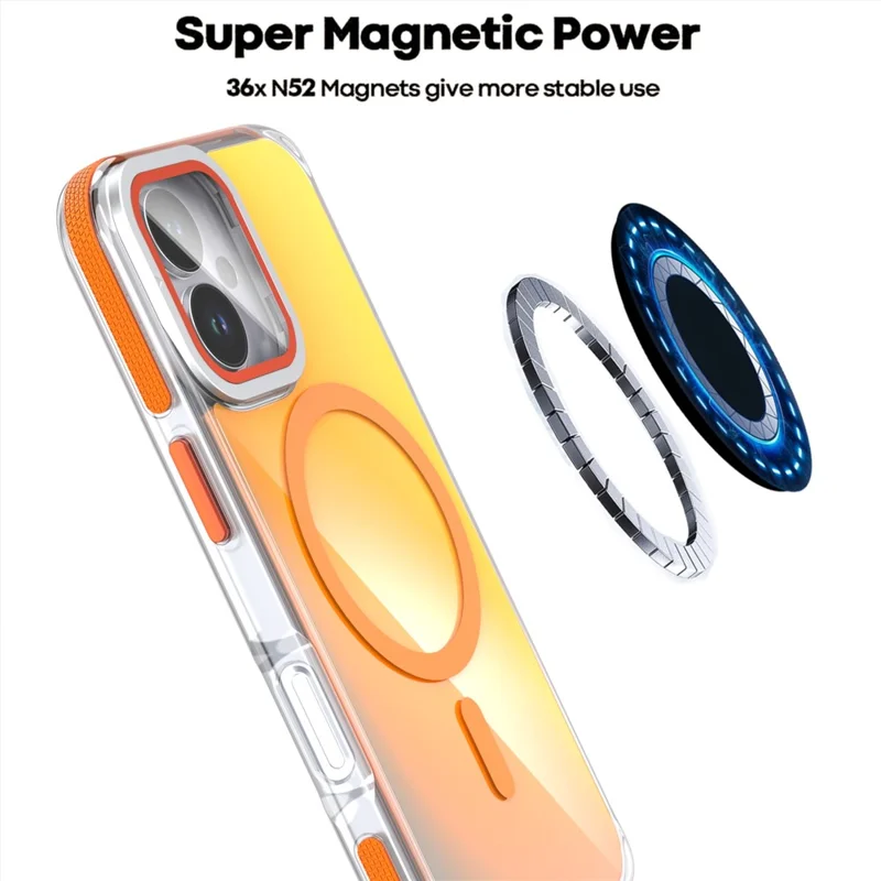 iPhone 17 Magnetische Hülle TPU Acryl-Handyhülle mit Linsenfilm und Ständer - Orange