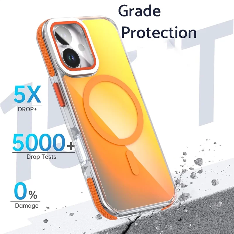 iPhone 17 Magnetische Hülle TPU Acryl-Handyhülle mit Linsenfilm und Ständer - Orange